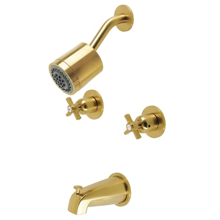 Kingston Brass Tub and Shower Faucet, Brushed Brass, Wall Mount KBX8147ZX